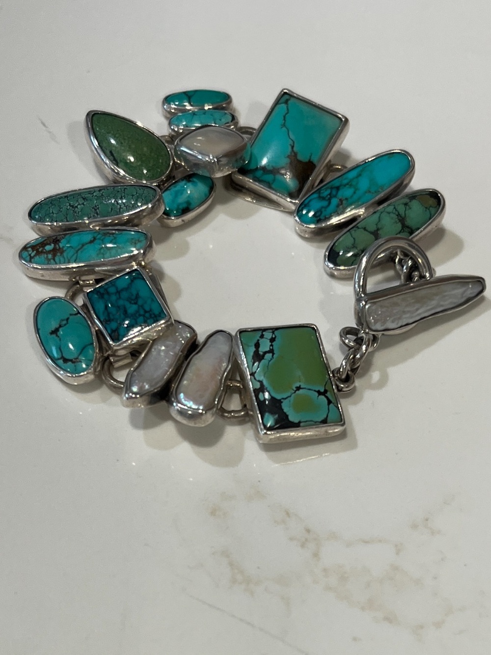 Turquoise Multi-Stone Link Bracelet with Silver Accents - Women Jewelry